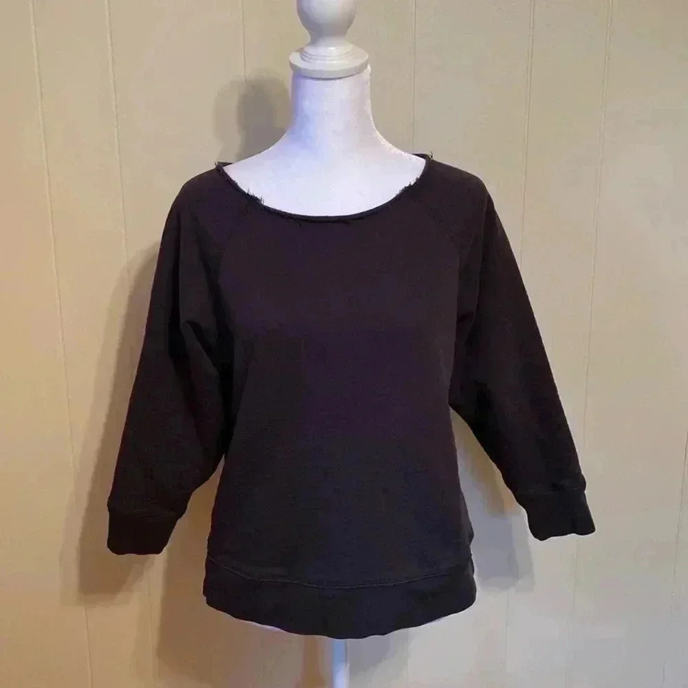 Leallo Black Woman’s Sweatshirt, Size XS.  100% Cotton, Raw Edge Distressed Neck
